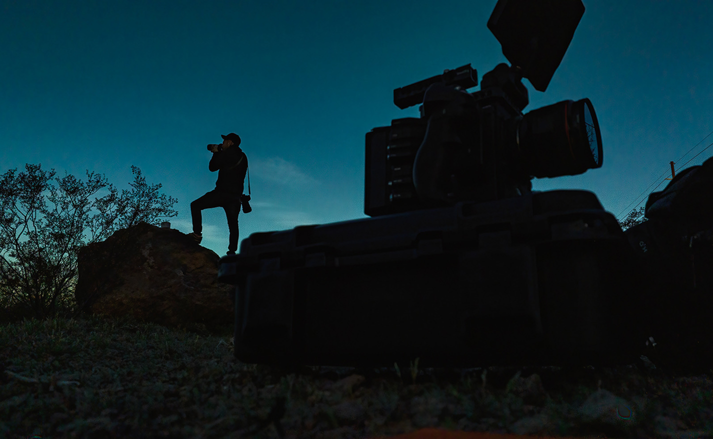 Kinetic Studios team filming at dusk